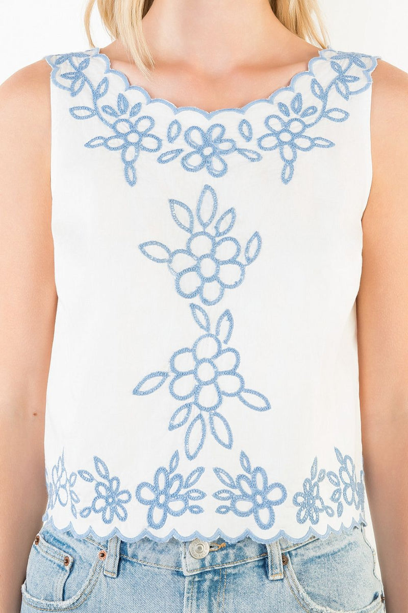 Coastal Bloom Embroidered Tank