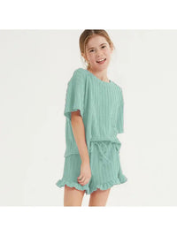 Tween Embossed Ribbed Knit Ruffle Set