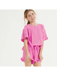 Tween Embossed Ribbed Knit Ruffle Set