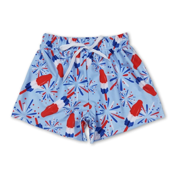 Blue Firework Popsicle Boys Swim Trunks