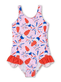 Pink Popsicle Firework Girls Swimsuit