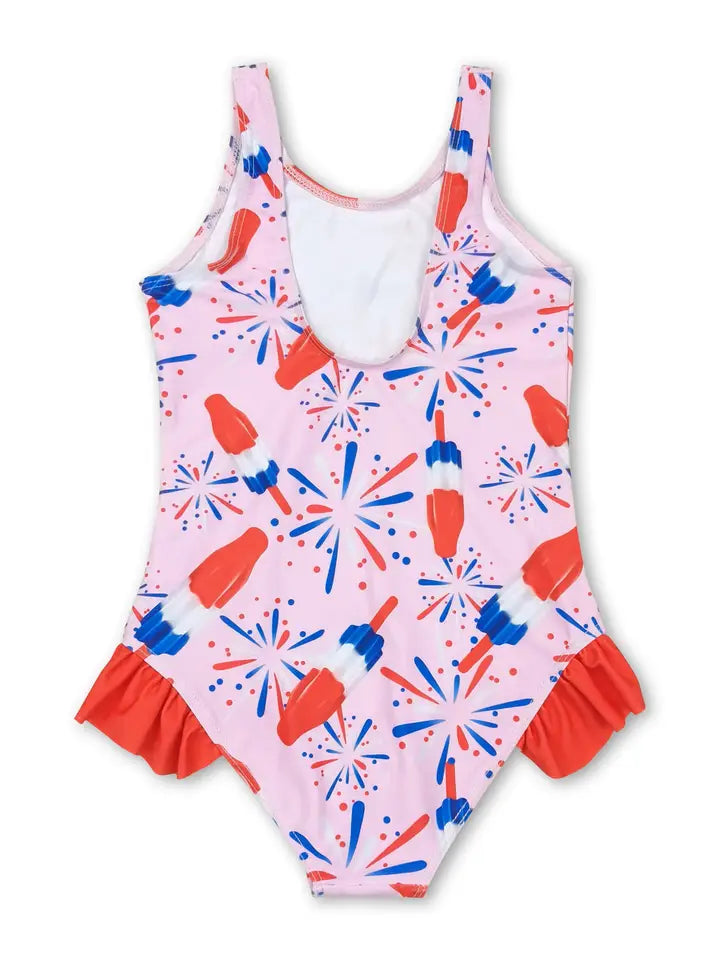 Pink Popsicle Firework Girls Swimsuit